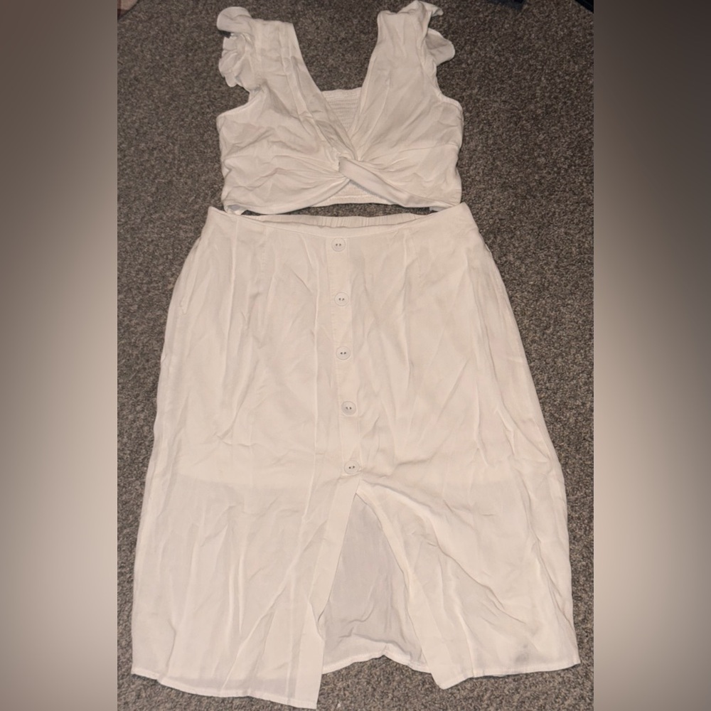 2-Piece Ruffled Sleeve Cropped Top with Skirt